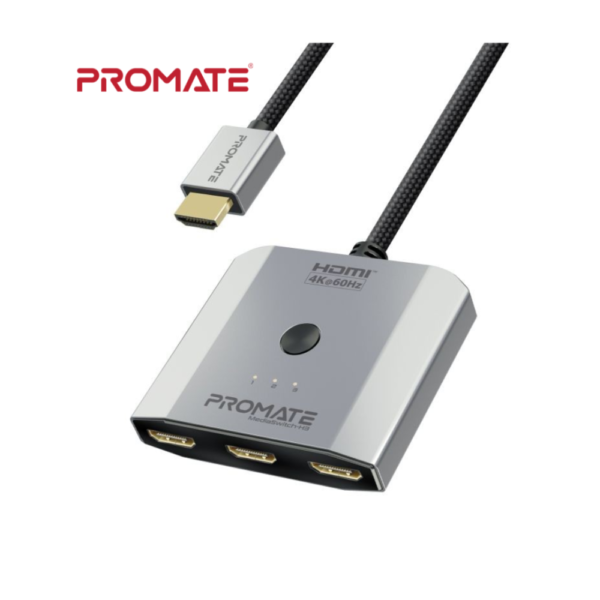 3 في 1 كيبل ومحول HDMI الى 3 منافذ HDMI نايلون مضفر - MediaSwitch-H3 - Promate - بروميت