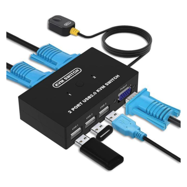 محول كيه في ام يتضمن منفذين VGA، محول كيه في ام USB VGA لـ 4 اجهزة كمبيوتر تشارك شاشة واحدة و3 اجهزة USB طابعة ماسح ضوئي، والكيبورد، والماوس، مع 2 كيبل كيه في ام - Image 3